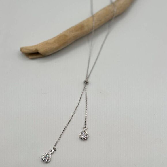 Y Shape Lariat Double Layered Adjustable CZ Necklace - Picture 6 of 9